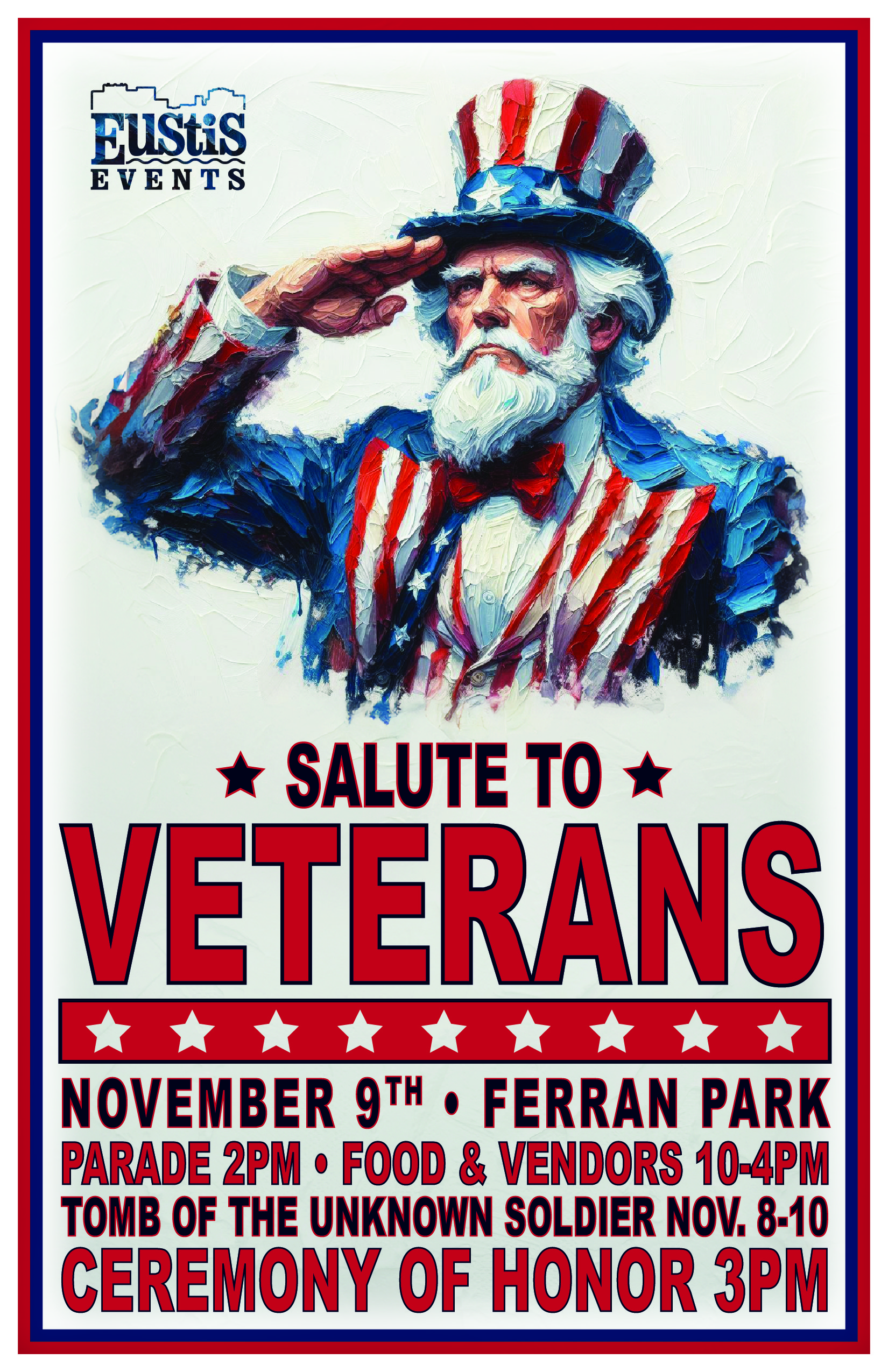 Salute to Veterans is on November 9, from 10-4 PM in Ferran Park and Downtown Eustis