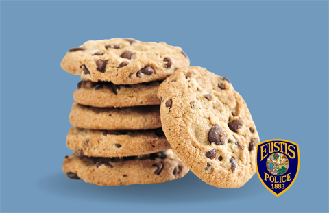 stack of chocolate chip cookies with eustis police department logo